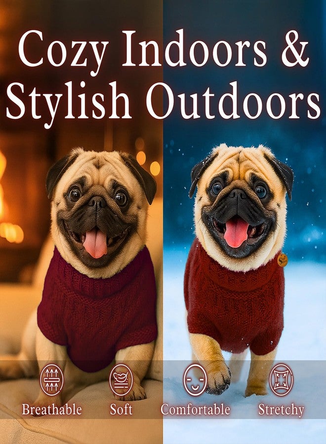 Sage Square Hand Knitted Woolen Dog Sweater for Pug | Cozy Winter Wear | Soft Stretchable Thermal | Handmade Pet Clothing for Cold Weather | Comfortable & Stylish Dog Outfit | Knit Jumper | Maroon - Image 4